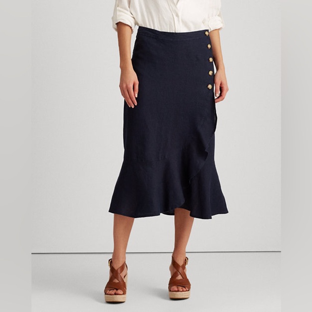 Lauren Ralph Lauren size 10 100% linen ruffled wrap skirt